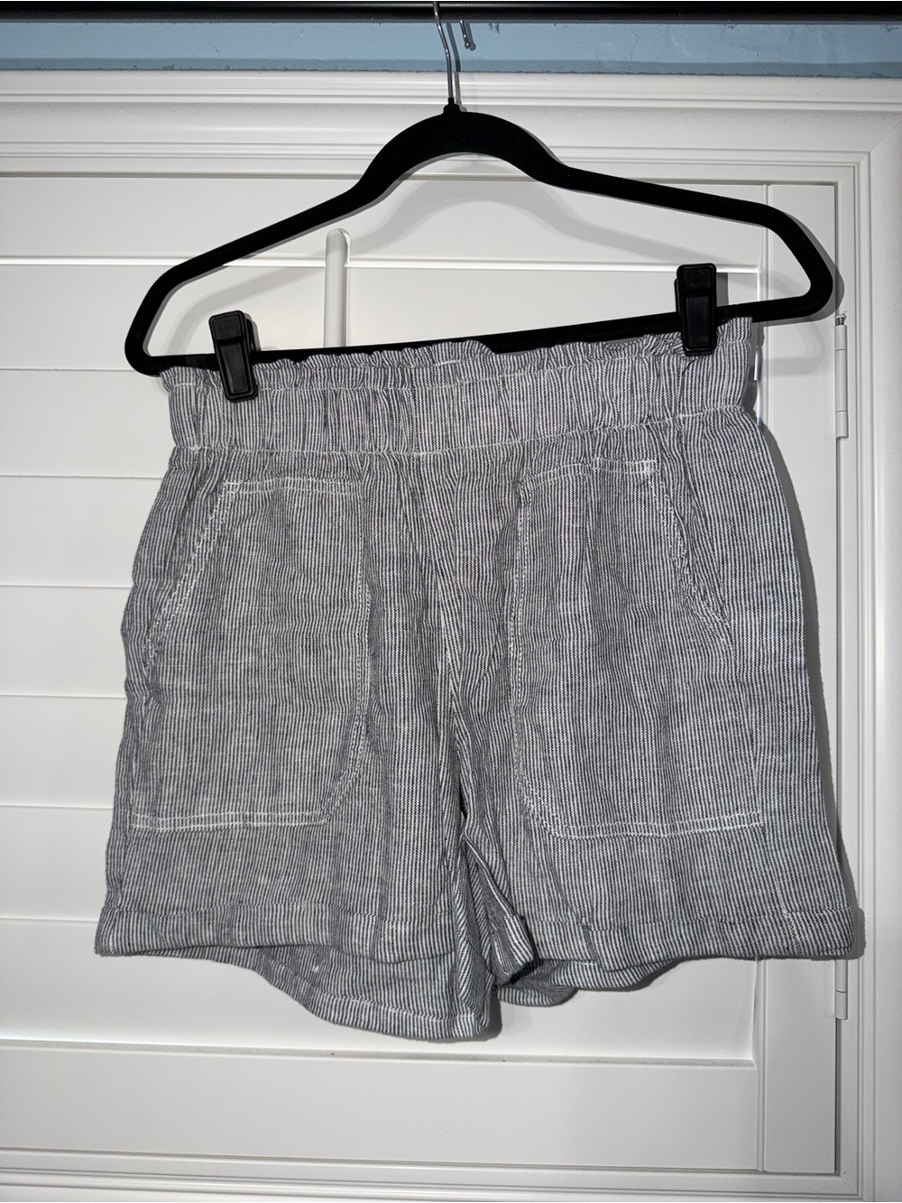 Light Gray Striped Women’s Elastic-Waist Shorts